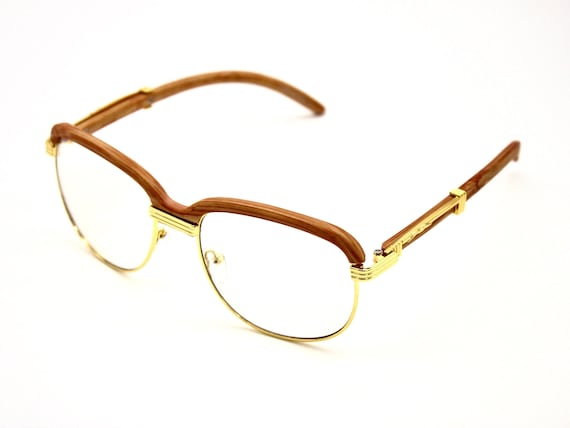 Lentes transparentes Marco De Madera Oro Gafas De Moda Retro Para Hombre  Mujer