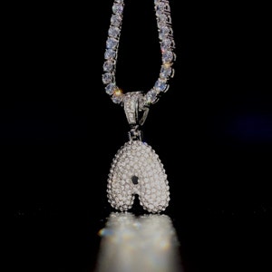 18k Gold/White Gold CZ Diamond Initial Letter ABC Pendant with Free Tennis Stone Chain