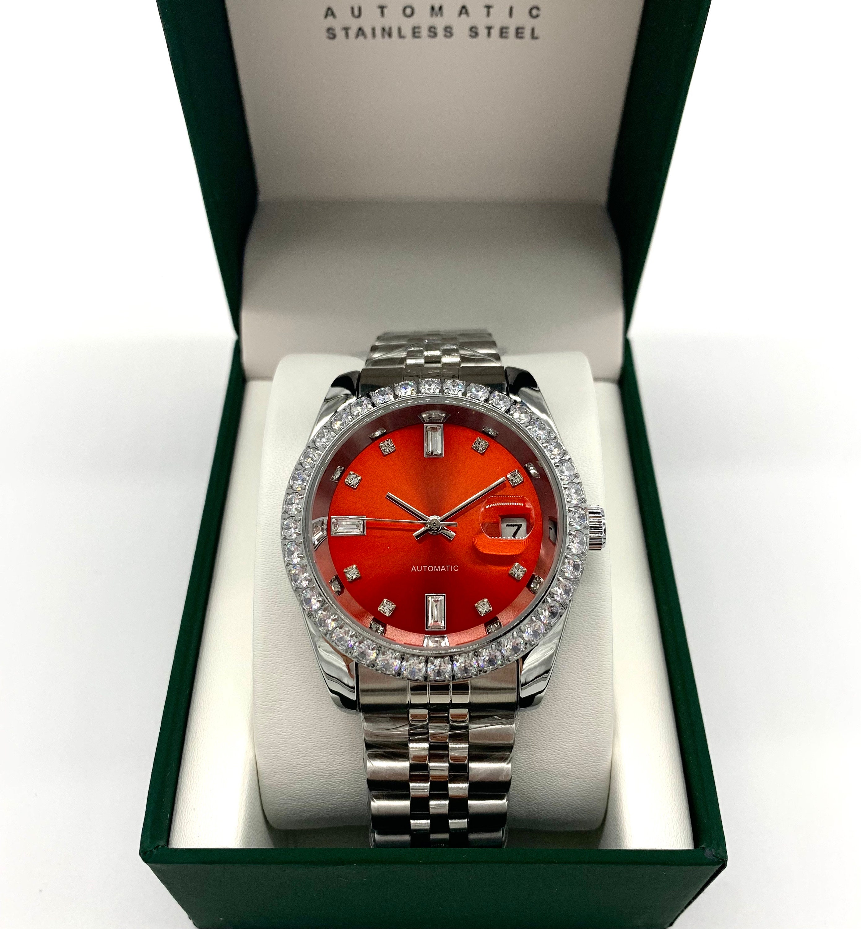 Gold/silver Red Dial Stainless Steel CZ Diamond Presidential