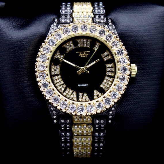 Men s Luxury Hip hop CZ Diamond Stone 18k Gold Plated Iced out