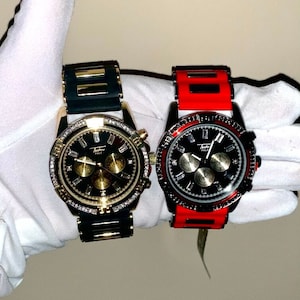 Men's 18k Gold/White Gold Chronograph Baguette Diamond Silicone Strap Watch