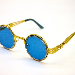 Vintage Buffs CZ Diamond Circle Gold Frame Luxury Retro Multi-color Hiphop Sunglasses/Shades