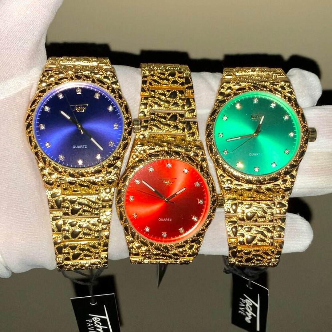14k Gold/white Gold Men's Nugget Luxury CZ Diamond Watch - Etsy Canada