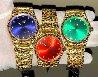 14k Gold/White Gold Men's Nugget Luxury CZ Diamond Watch
