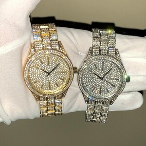 Men's 18k Gold/White Gold Luxury Iced Round Hip-hop Watch