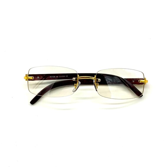 Vintage Wood Gold Frameless Rectangular Buffs Retro Hiphop