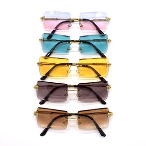 Y2K style unisex color frame rectangular luxury hiphop sunglasses shades