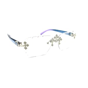 Gafas Triple Cross doradas/plateadas con cristales ICED-OUT: azul transparente, tonos morados y puente dorado