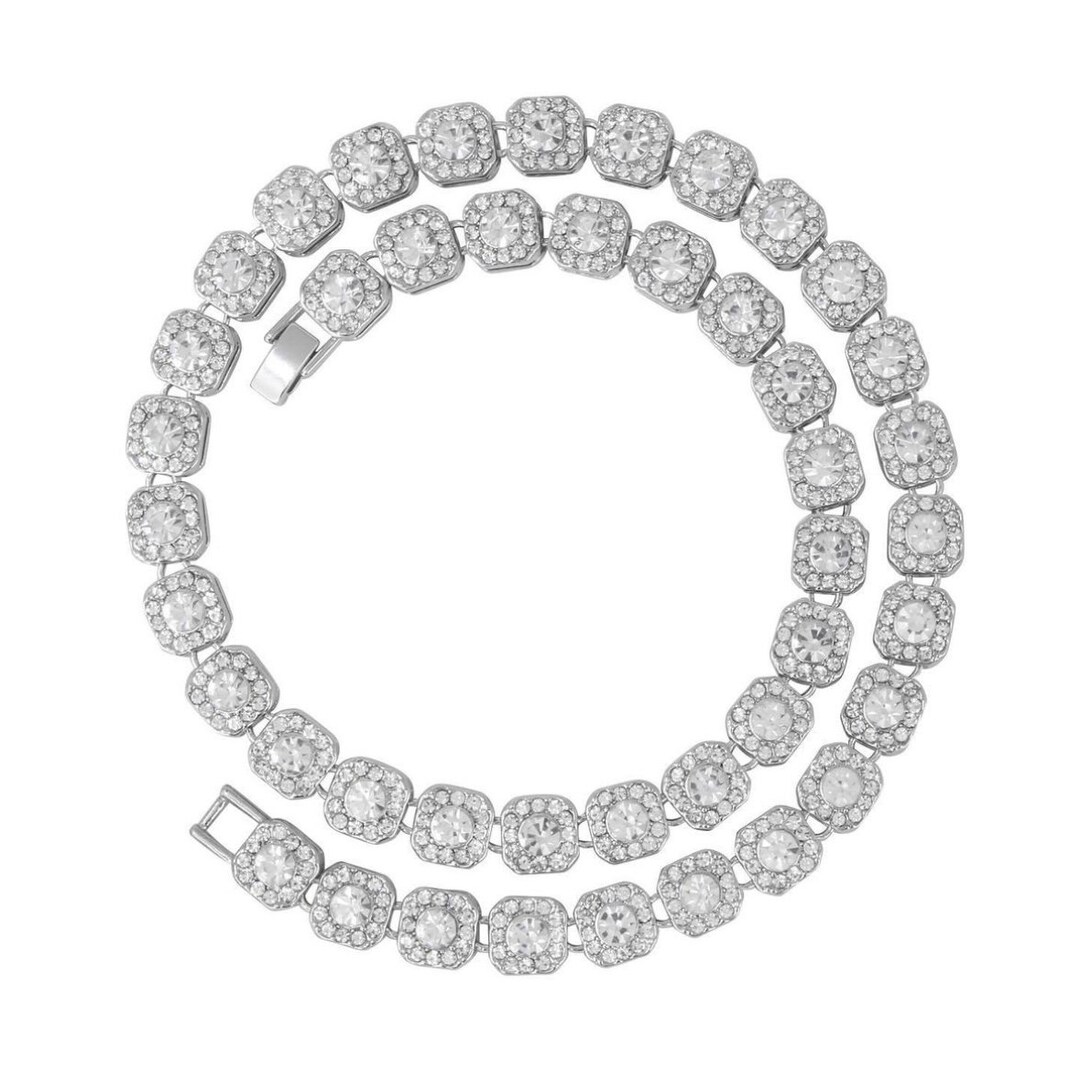 14k Gold/white Gold Big Cluster Icedout Chain Necklace Etsy