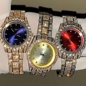 Men's Luxury Hip-Hop CZ Diamond Stone 18k Gold Plated Iced-Out Watch