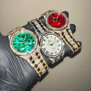 18k Gold/White Gold Marble Roman Numeral Octagonal ICED-OUT Watch