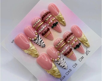 Luxury Bangle Press On Nails | 2.5cm Square Stiletto 3D Handmade False Nails