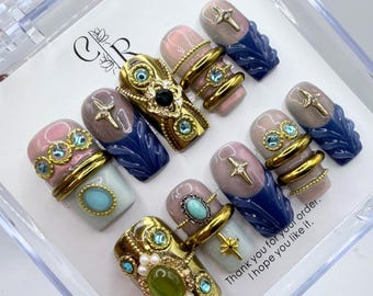 Luxury Press On Nails | Vintage Baroque Gel Reusable Nails | Gift For Her
