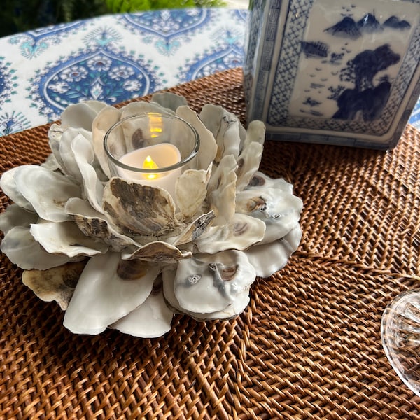 Oyster shell votive candle holder, oyster cluster candle, shell votive, coastal beach decor,table decor,shell gift,oyster shell art,hostess