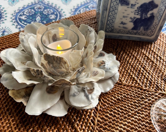 Oyster Shell Votive Candle Holder, Oyster Cluster Candle, Shell Votive