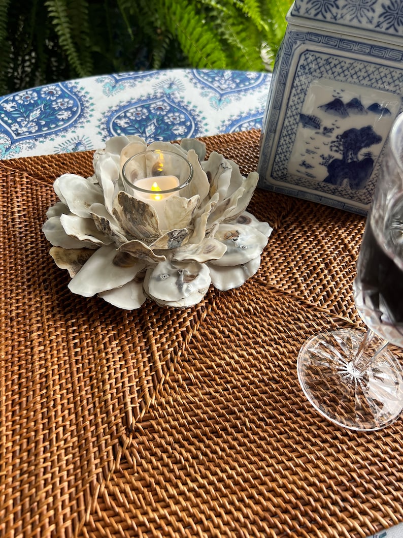 Oyster Shell Votive Candle Holder Oyster Cluster Candle Etsy