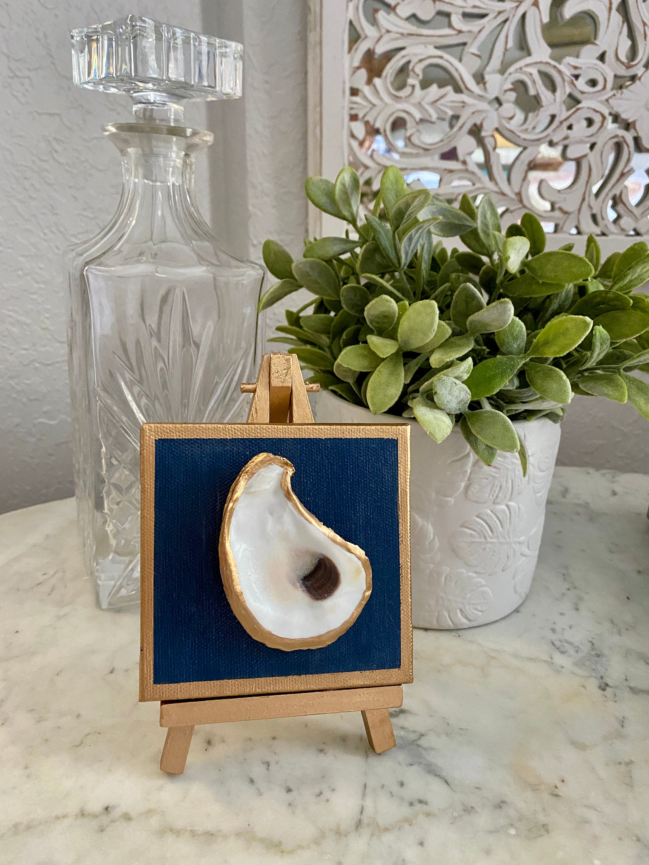 Oyster shell on canvas shell art beach decor oyster canvas Etsy