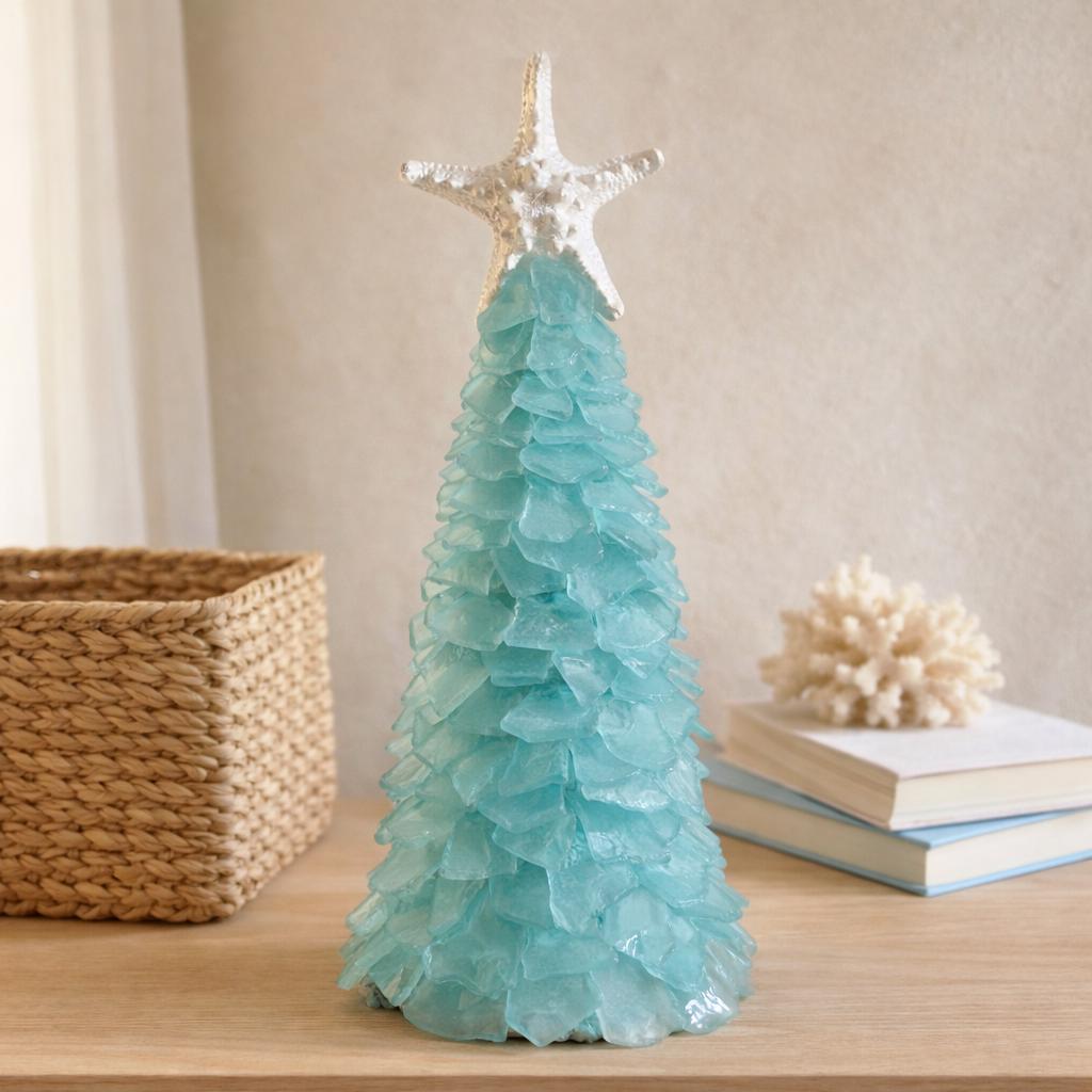 Fish Tree Topper Handcrafted Aqua Sea Glass Tree – Starfish Topper, Coastal Christmas ...