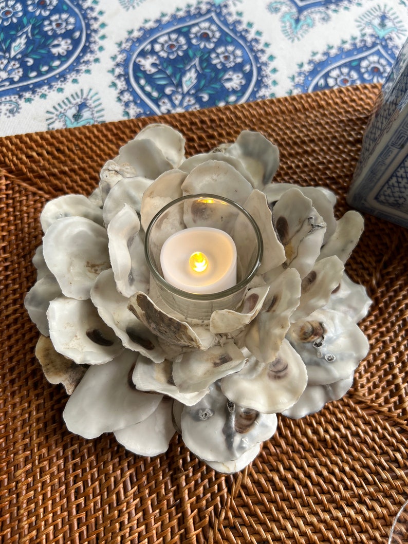 Oyster Shell Votive Candle Holder Oyster Cluster Candle Etsy