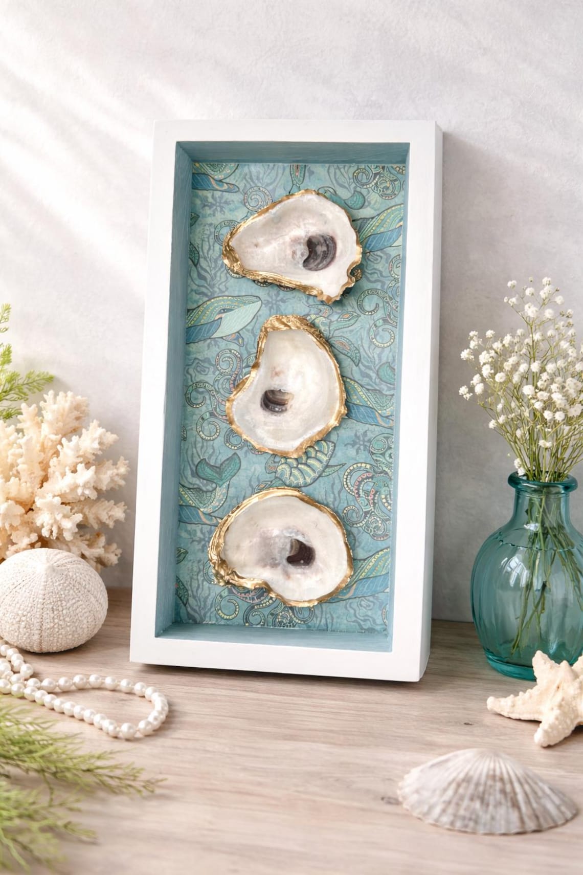 Coastal Oyster Shell Shadow Box Wall Art – Seaside Home Accent - Etsy