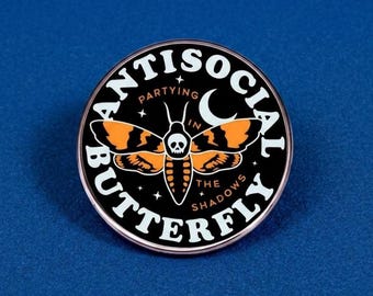 Anti-Social Butterfly Pin, Funny Introvert Badge Accessory