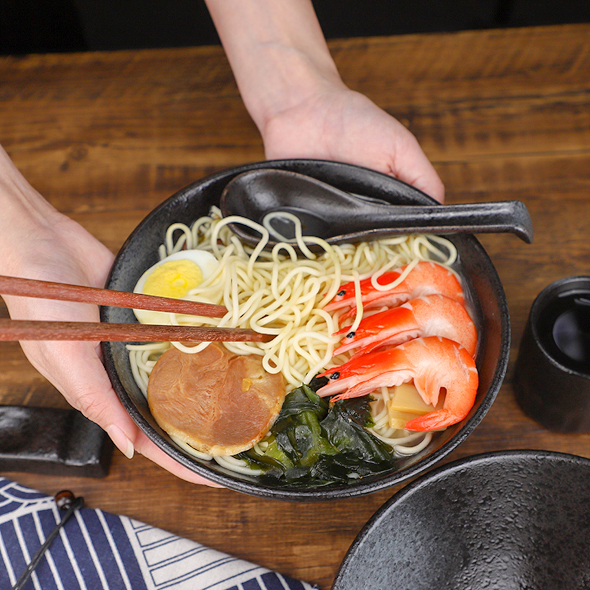 Arjust Ramen Gift Set 12 piece Black Handmade Ceramic Bowls Etsy