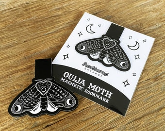 Marcador magnético Ouija Moth / Marcador brujo / Ficha de libro gótica / Ouija Board Art / Idea de regalo de horror Reader / Papelería espeluznante / Marcador de mariposa