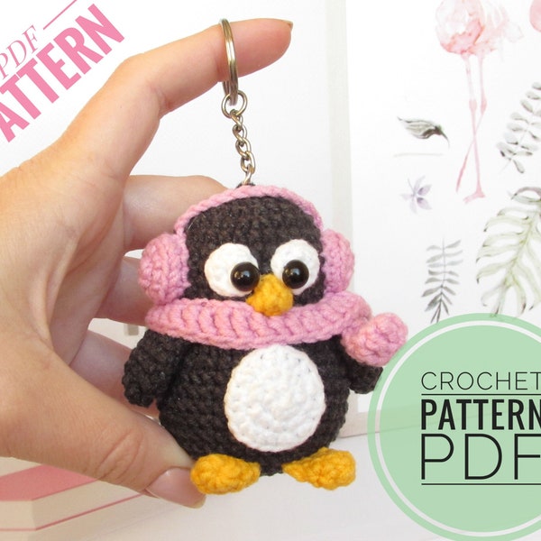 Crochet keychain, Penguin crochet pattern, easy crochet bird pattern, amigurumi keychain