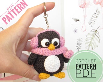 Crochet keychain, Penguin crochet pattern, easy crochet bird pattern, amigurumi keychain