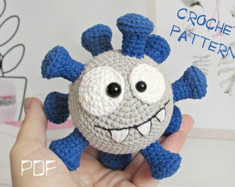 Virus amigurumi, amigurumi crochet pattern, easy crochet toy pattern