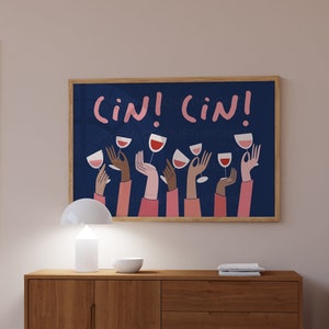 Cin Cin Poster, Cin Cin Print, Exhibition Poster, Wine Print, Bar Cart, Cocktail Art, Modern Kitchen Wall Art, Retro Cocktail Poster, Cheers