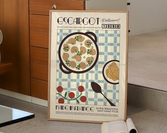 French Escargot Poster, Food Print, Modern Kitchen Decor, Retro Poster, Pop Art, Kitchen Art, Exhibition Poster, Housewarming