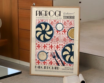 Pierogi Poster, Food Print, Modern Kitchen Decor, Illustration, Poland, Chef Print, Bar Art, Exhibition Poster, Retro Wall Art, Dumplings