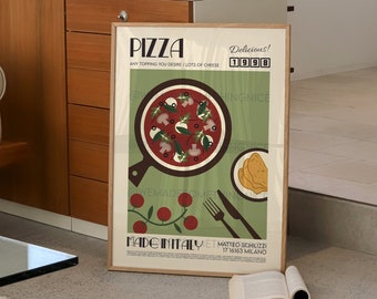 Pizza Print, Italy Poster, French Retro, Kitchen Decor, Food Art, Mid Century Modern, Eat Sign, Rome, Italy Art, Housewarming