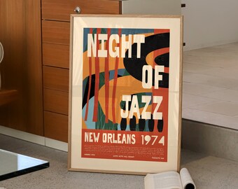 New Orleans Jazz Poster, Music Print, Music Poster, Kitchen Art, Music Lover, Lyrics Poster, Wall Art, Home Decor, Mid Century Modern