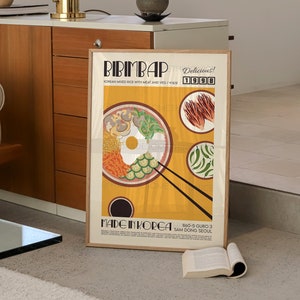Bibimbap Poster, Food Print, Modern Kitchen Decor, Japanese, Korean Food, Chef Print, Bar Art, Exhibition Poster, Retro Art