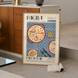 Paella Print, Spain Poster, French Retro, Kitchen Decor, Food Art, Mid Century Modern, Eat Sign, Rome, Italy Art, Housewarming