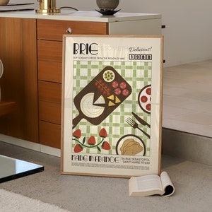 Retro Brie Cheese Poster, Food Print, Modern Kitchen Decor, Retro Poster, Pop Art, Kitchen Art, Exhibition Poster, Housewarming, French