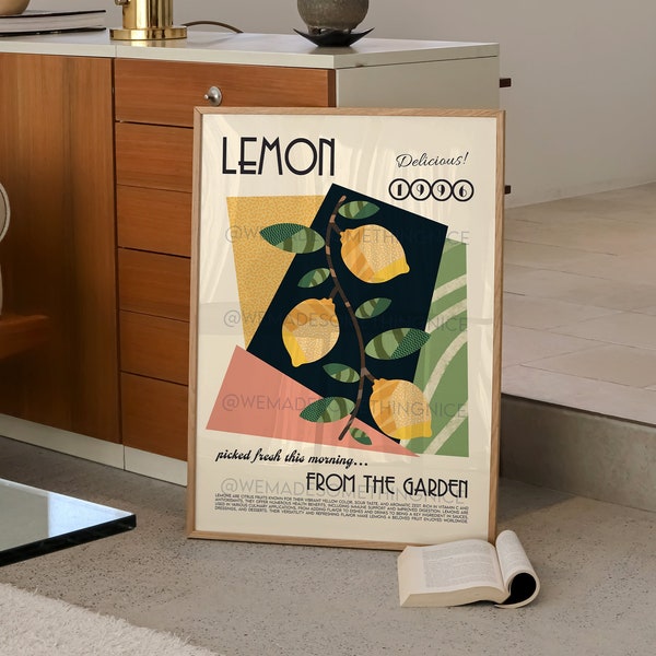 Lemon Poster, Food Print, Modern Kitchen Decor, Illustration, London, Food, Chef Print, Bar Art, Exhibition Poster, Retro Wall Art, Fruit