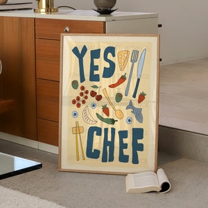 Yes Chef Poster, Kitchen Wall Art, Trendy Wall Art, Maximalist Wall Art, Apartment Decor, Retro Wall Art, Kitchen Print, Food Poster