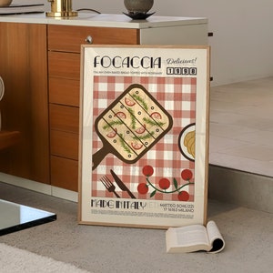Focaccia Print, Italy Poster, French Retro, Kitchen Decor, Food Art, Mid Century Modern, Eat Sign, Rome, Italy Art, Housewarming, Pizza
