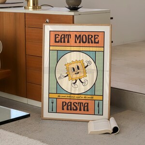 Retro Pasta Poster, Pasta Print, Modern Kitchen Decor, Kitchen Art, Chef Print, Bar Art, Retro Character Print