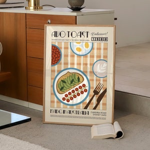 Avocado on Toast Print, Breakfast Poster, Modern Kitchen Decor, Retro Poster, Pop Art, Kitchen Art, Exhibition Poster, Illustration