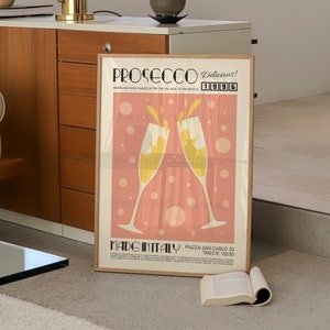 Prosecco Print, Italy Poster, French Retro, Kitchen Decor, Food Art, Mid Century Modern, Eat Sign, Rome, Italy Art, Housewarming