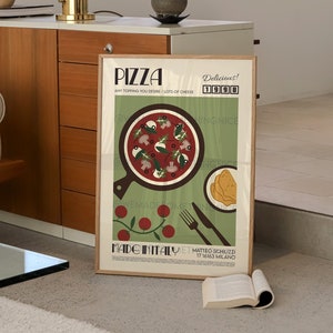 Pizza Print, Italy Poster, French Retro, Kitchen Decor, Food Art, Mid Century Modern, Eat Sign, Rome, Italy Art, Housewarming