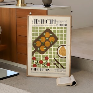 Arancini Print, Kitchen Poster, Kitchen Print, Retro Food Poster, Kitchen Decor, Food Art, Mid Century Modern, Eat Sign, Rome, Italy Art