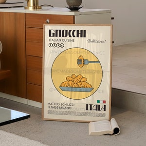 Gnocchi Poster, Food Print, Modern Kitchen Decor, Illustration, Italy, Kitchen Art, Chef Print, Bar Art, Pasta Print, Retro Wall Art