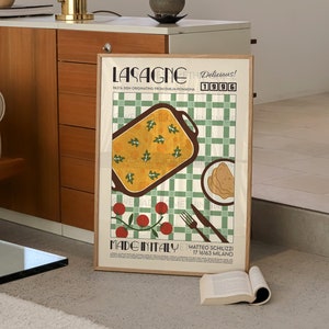 Lasagne Print, Italy Poster, French Retro, Kitchen Decor, Food Art, Mid Century Modern, Eat Sign, Rome, Italy Art, Housewarming