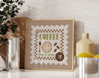Retro Coffee Poster, Coffee Print, Modern Kitchen Decor, Kitchen Poster, Food, Bar Art, Exhibition Poster, Retro Wall Art