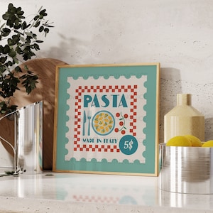 Retro Pasta Poster, Food Print, Modern Kitchen Decor, Italy Art, Pasta Lover, Food, Bar Art, Exhibition Poster, Retro Wall Art, Square